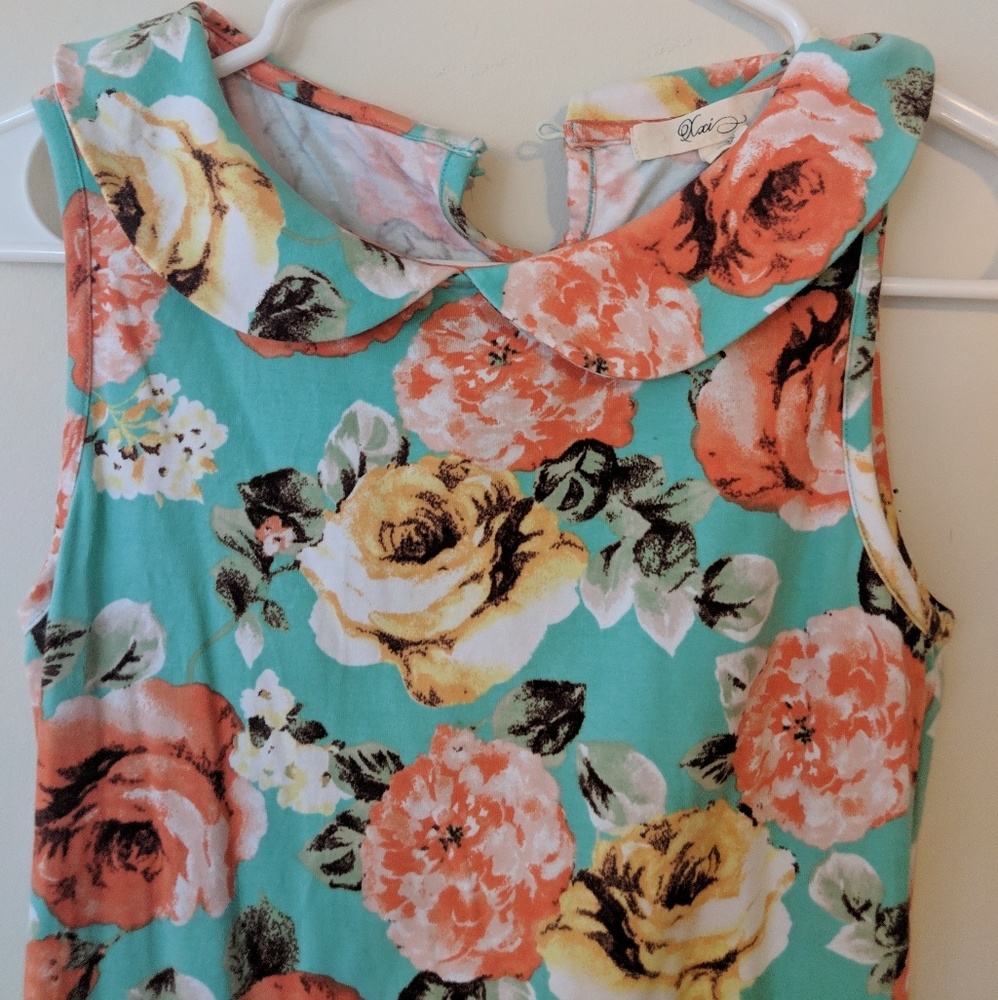 Turquoise floral stretch dress